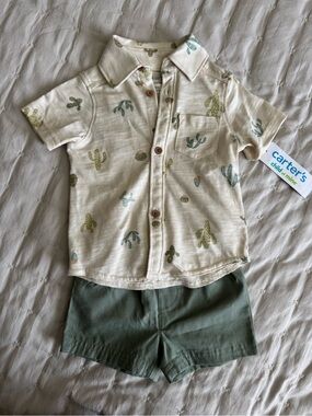 NWT Carter’s Child of Mine Baby Boy 2 Piece Outfit 0-3M Cactus Shirt Shorts